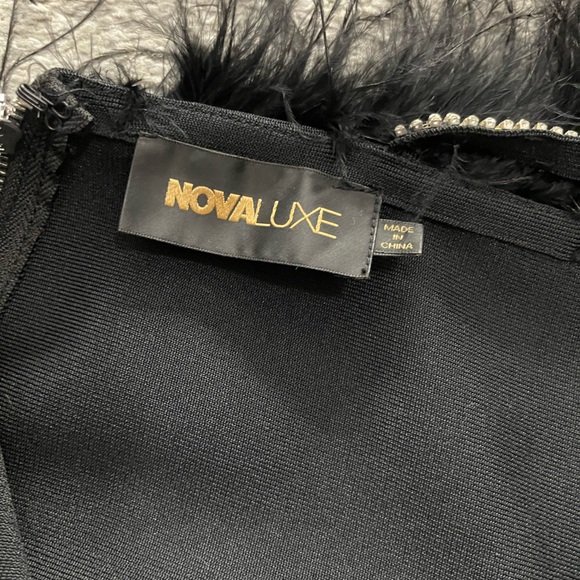 Fashion Nova Black Bandage Dress with fur & rhinestone embellishment - Picture 5 of 7